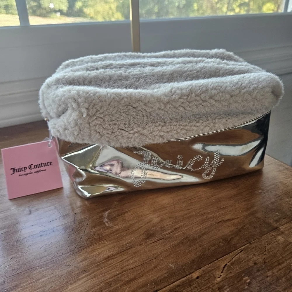 Juicy Couture Gold Shearling Furry Cosmetic Case Set